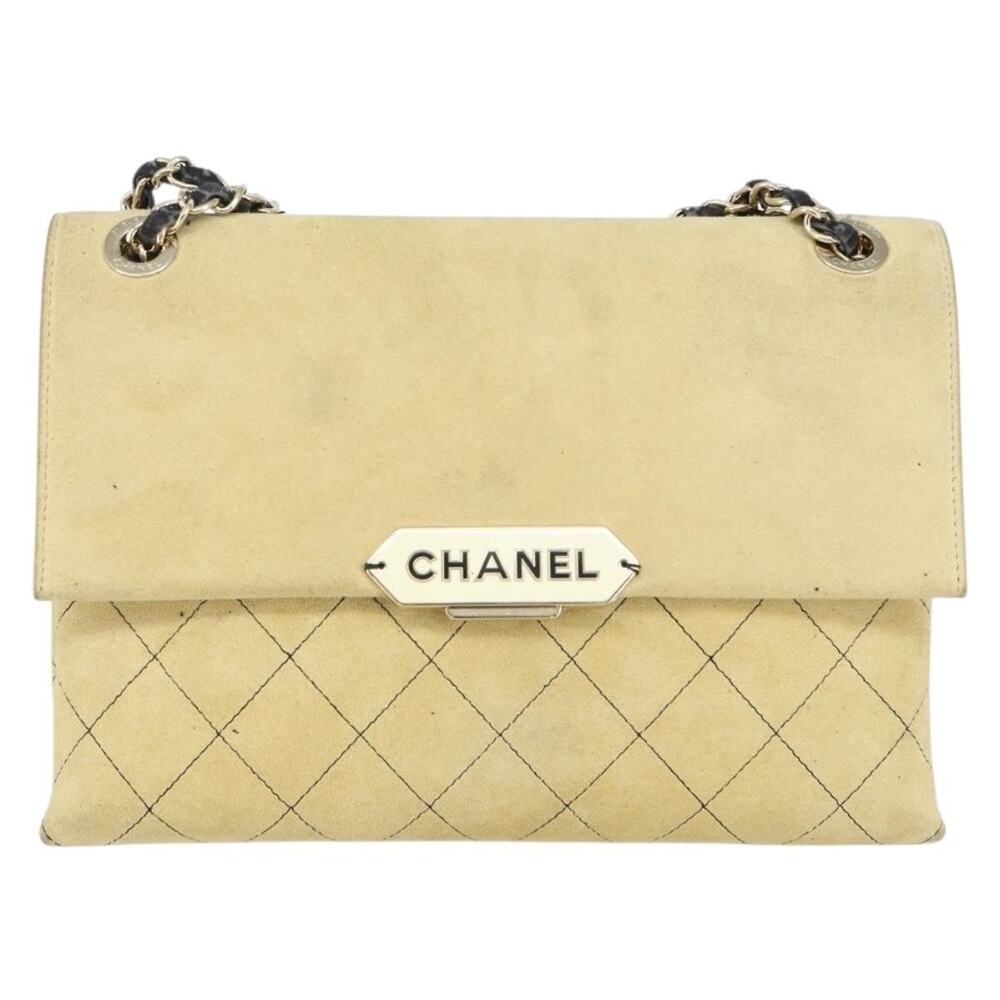 Chanel Matelasse Suede Chain Shoulder Bag Beige